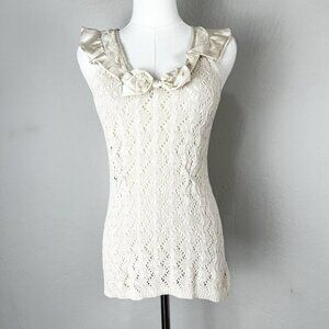 Anthropologie Guinevere Knit Top Sleeveless Collared Crochet‎ Lace Tank Size XS